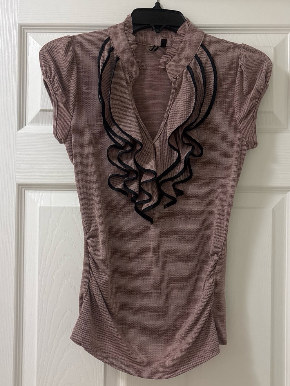 Y2K Ruffled V-Neck Short Sleeve Top - Dusty Rose